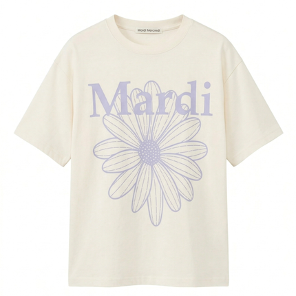 Mardi Mercredi - Tshirt Flowermardi_Cream Lightpurple - T-Shirts - Korean Fashion | 4982-Studio