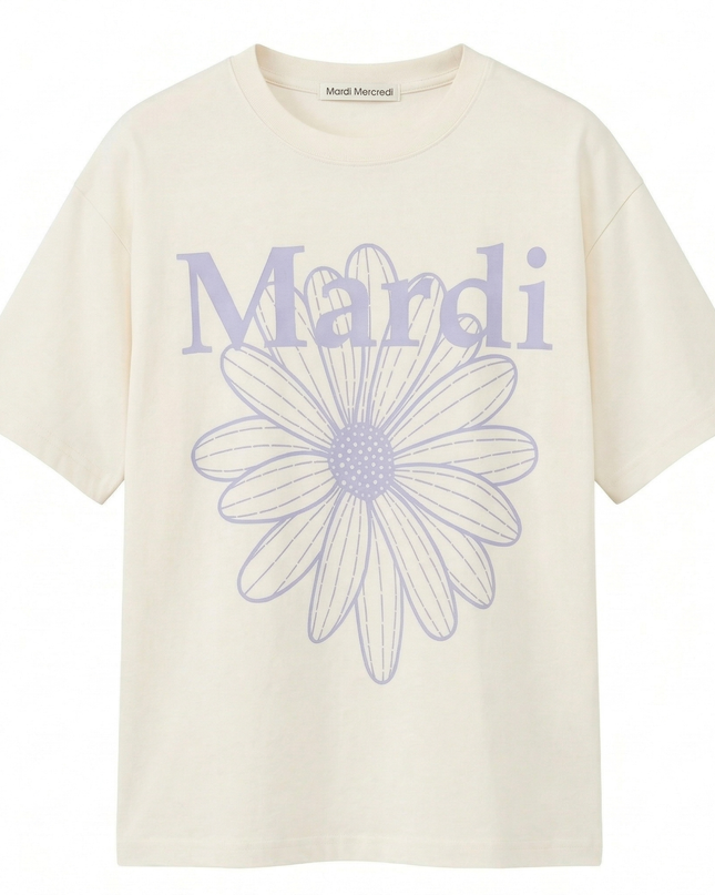 Mardi Mercredi - Tshirt Flowermardi_Cream Lightpurple - T-Shirts - Korean Fashion | 4982-Studio